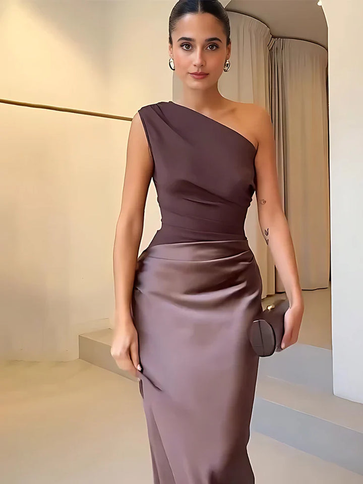 Celeste | One-Shoulder Draped Maxi Wedding Guest Dress