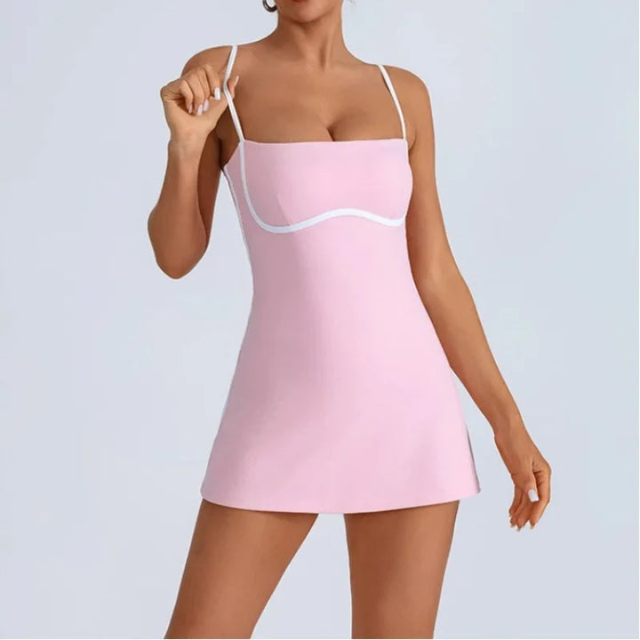 Isla | Women’s Contrast-Piped Spaghetti-Strap Pilates &amp; Active Dress