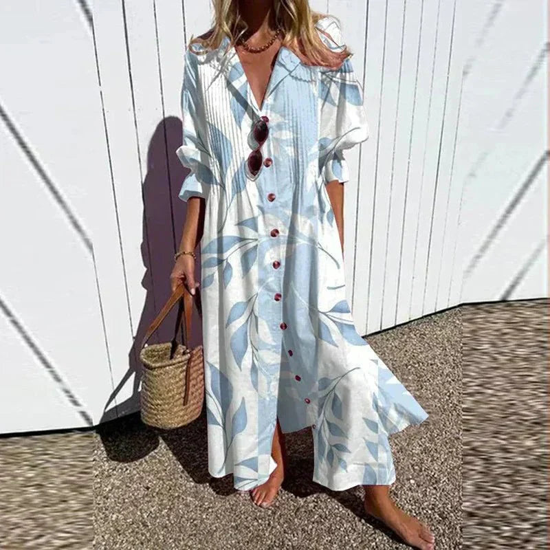 Celia | Button-Front Tropical Maxi Dress