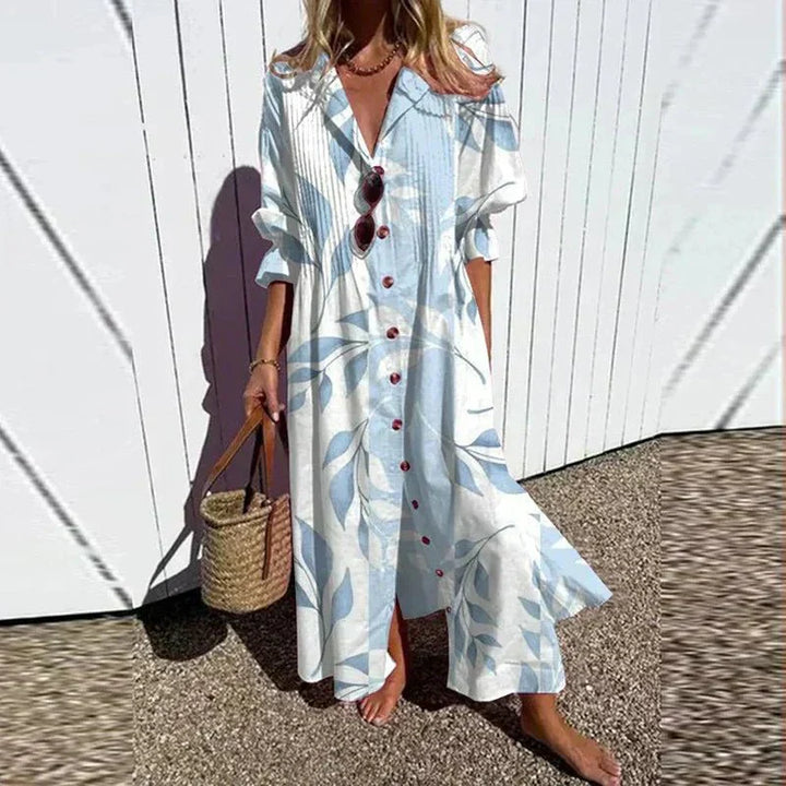 Celia | Button-Front Tropical Maxi Dress