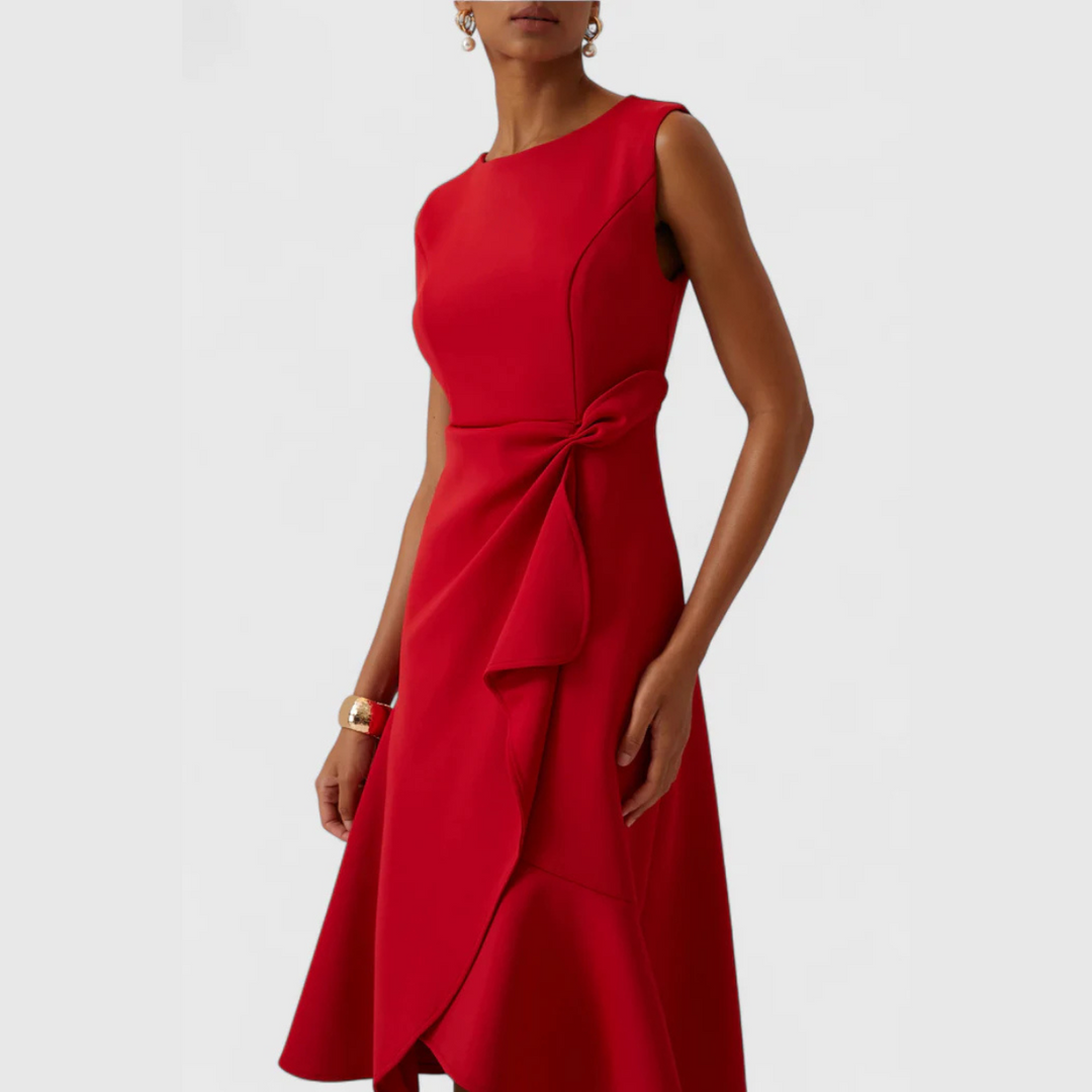 Sloane | Women’s Asymmetric Draped Sleeveless Midi Dress