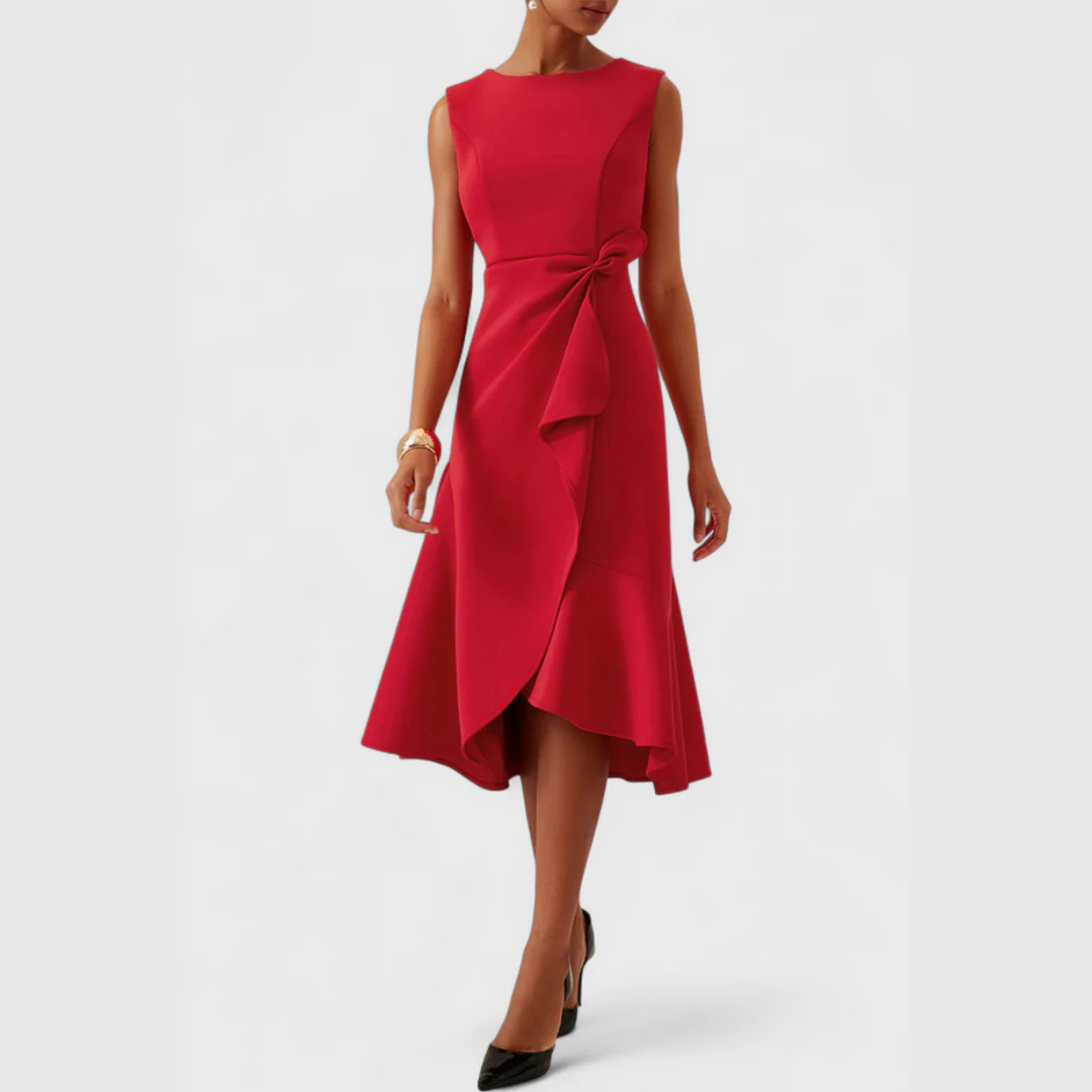 Sloane | Women’s Asymmetric Draped Sleeveless Midi Dress