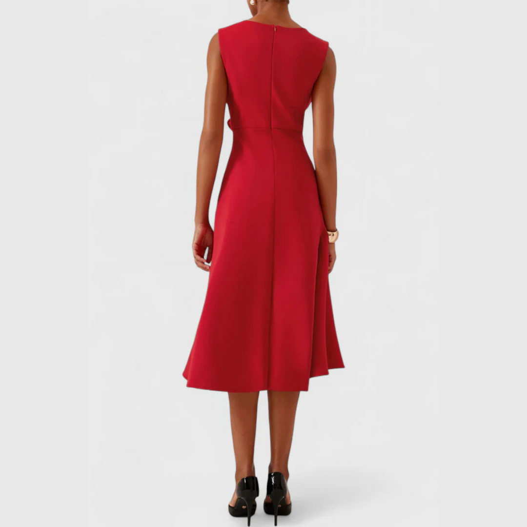 Sloane | Women’s Asymmetric Draped Sleeveless Midi Dress
