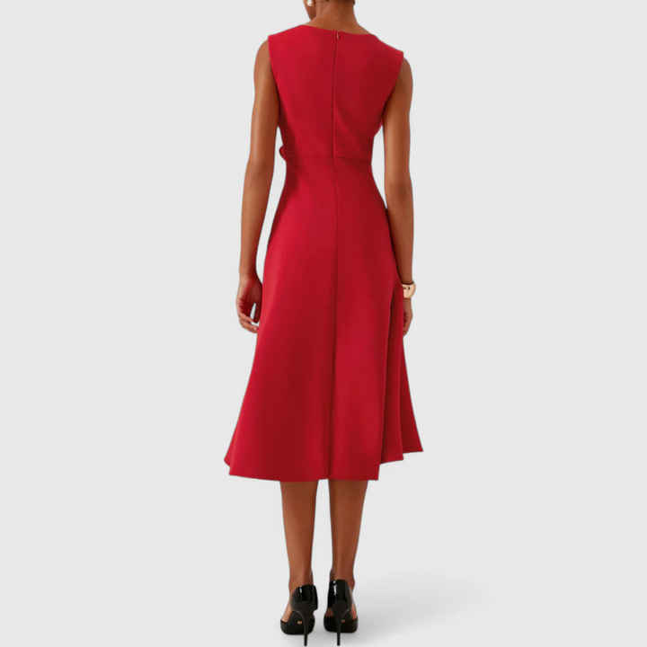 Sloane | Women’s Asymmetric Draped Sleeveless Midi Dress