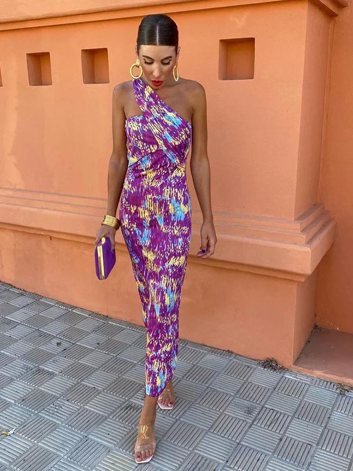 Selene | One-Shoulder Geometric Midi Dress