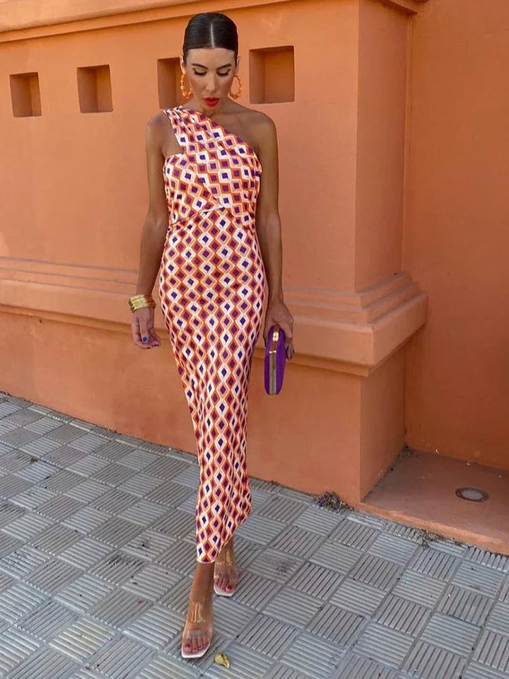 Selene | One-Shoulder Geometric Midi Dress