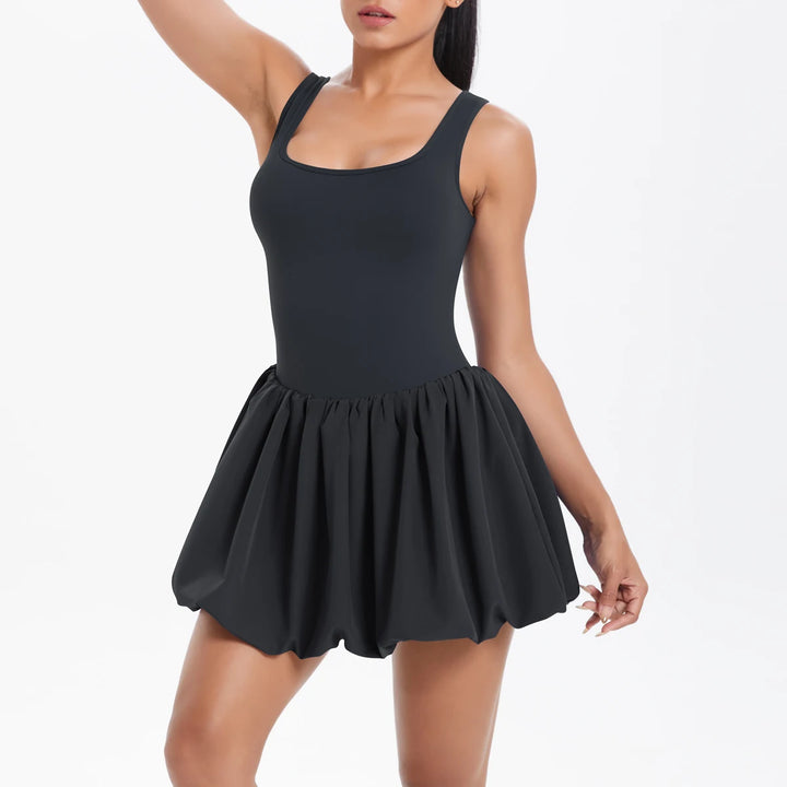 Chloe | Women’s Square-Neck Bubble-Hem Tennis Dress with Built-In Shorts