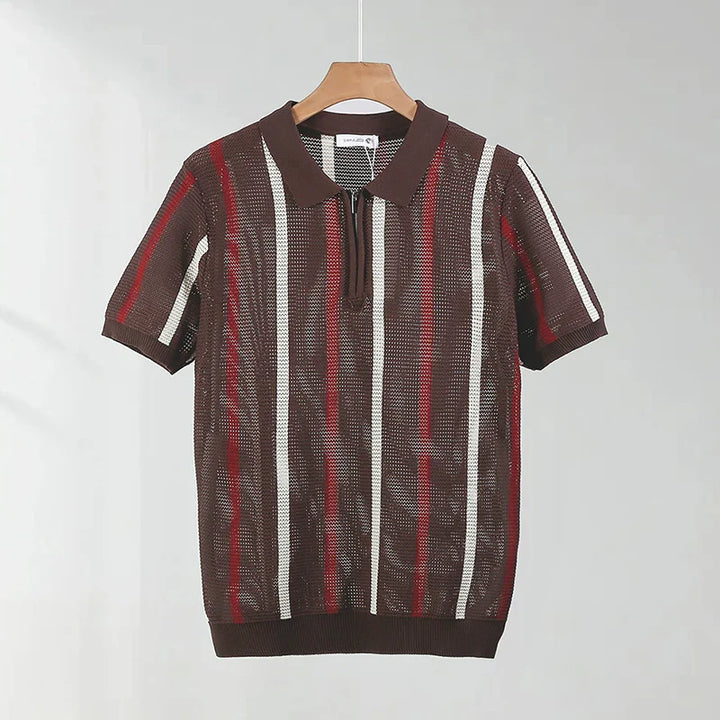Koa | Men’s Open-Stitch Crochet Knit Quarter-Zip Polo