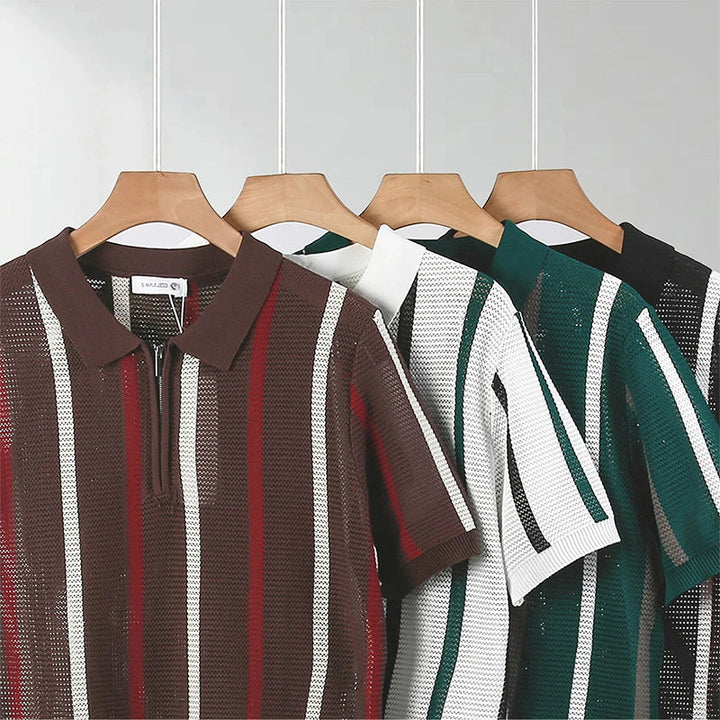 Koa | Men’s Open-Stitch Crochet Knit Quarter-Zip Polo