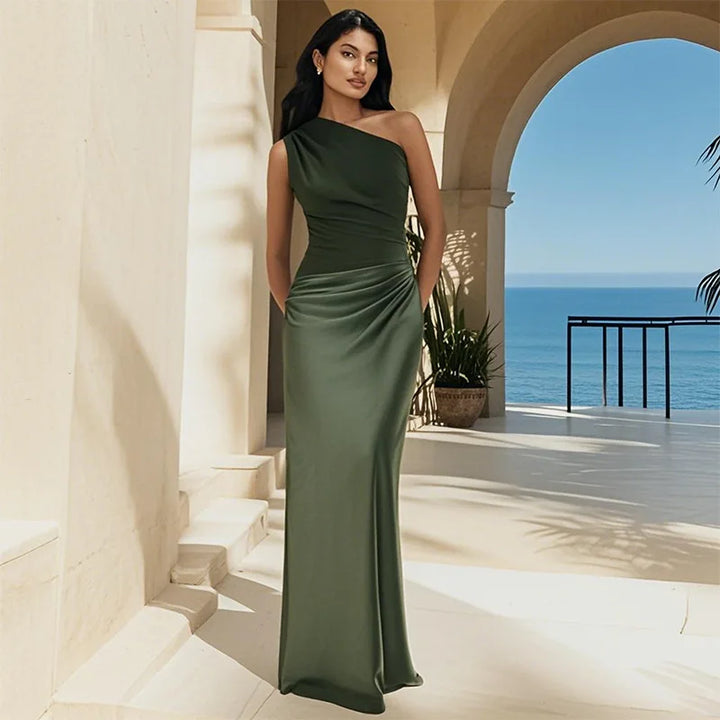 Celeste | One-Shoulder Draped Maxi Wedding Guest Dress