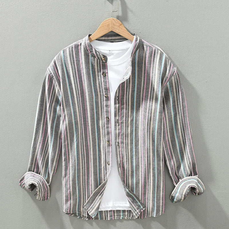 Alfonso | Men’s Cotton-Linen Contrast-Collar Resort Shirt
