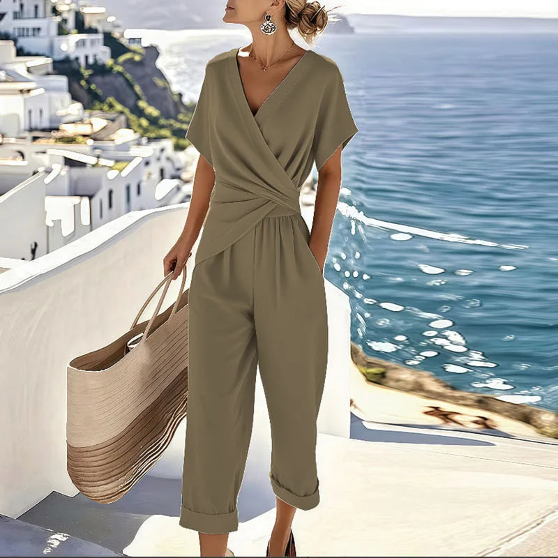 Piper | Women’s Surplice Wrap Short-Sleeve Cropped Jumpsuit