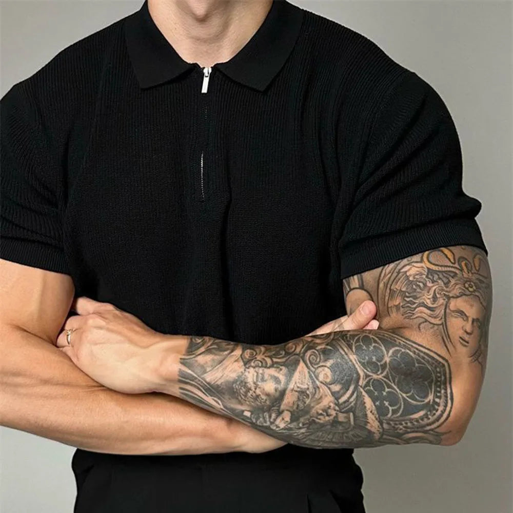 Declan | Men’s Muscle-Fit Quarter-Zip Knit Polo