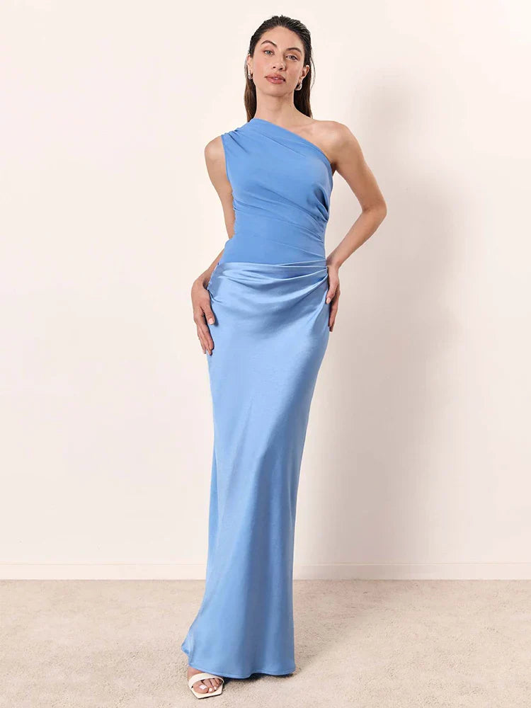 Celeste | One-Shoulder Draped Maxi Wedding Guest Dress