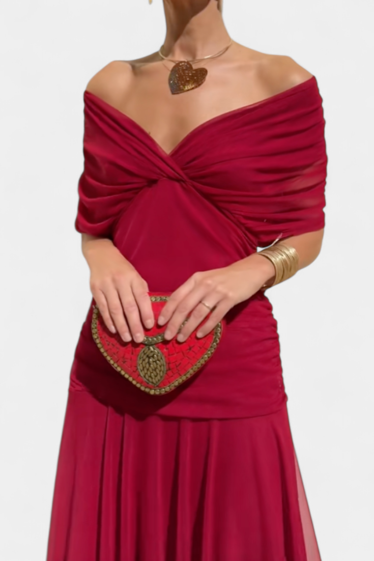 Gia | Women’s Off-the-Shoulder Ruched Mesh Evening Gown
