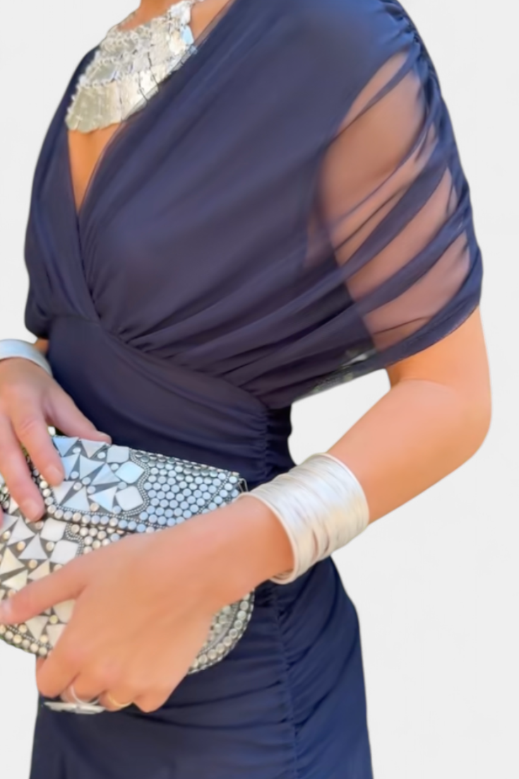 Gia | Women’s Off-the-Shoulder Ruched Mesh Evening Gown
