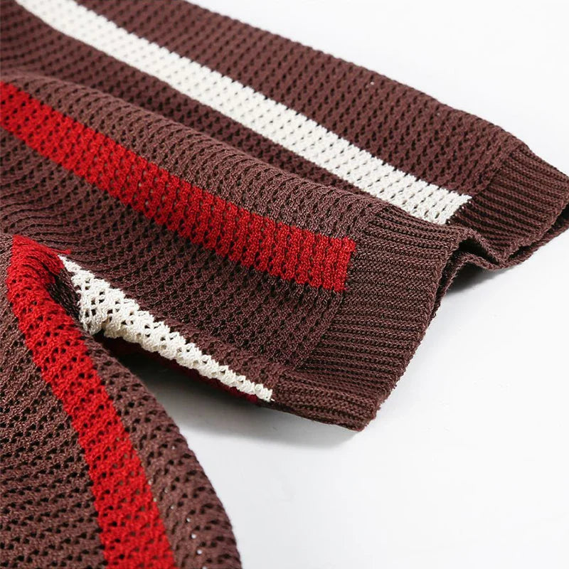Koa | Men’s Open-Stitch Crochet Knit Quarter-Zip Polo