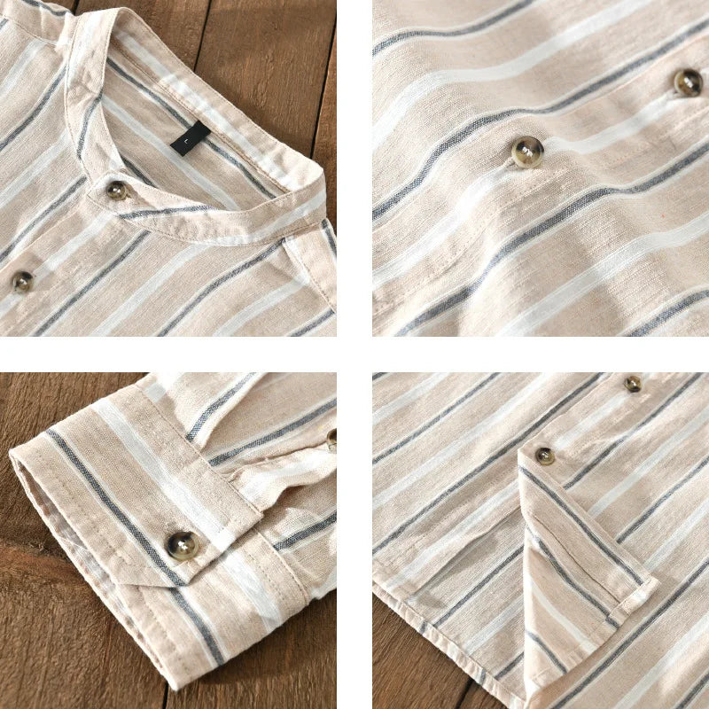 Alfonso | Men’s Cotton-Linen Contrast-Collar Resort Shirt