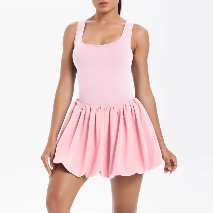 Chloe | Women’s Square-Neck Bubble-Hem Tennis Dress with Built-In Shorts