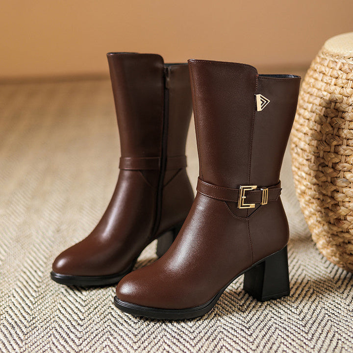 Aveline | Women’s Elegant Buckle Mid-Calf Boots