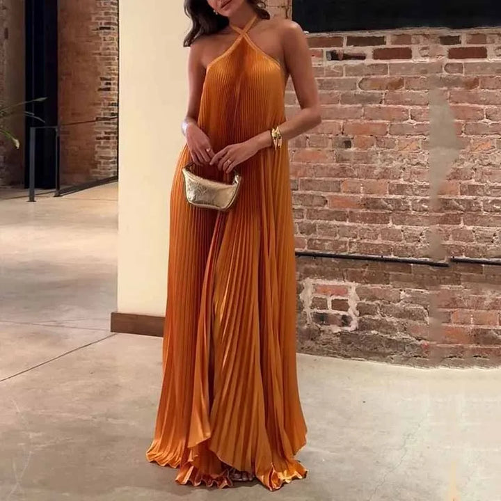 Celina | Elegant Pleated Halter Maxi Dress