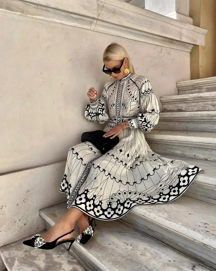 Elowen | Women’s Long-Sleeve Fit-and-Flare Midi Dress