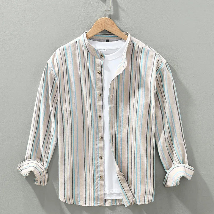 Alfonso | Men’s Cotton-Linen Contrast-Collar Resort Shirt