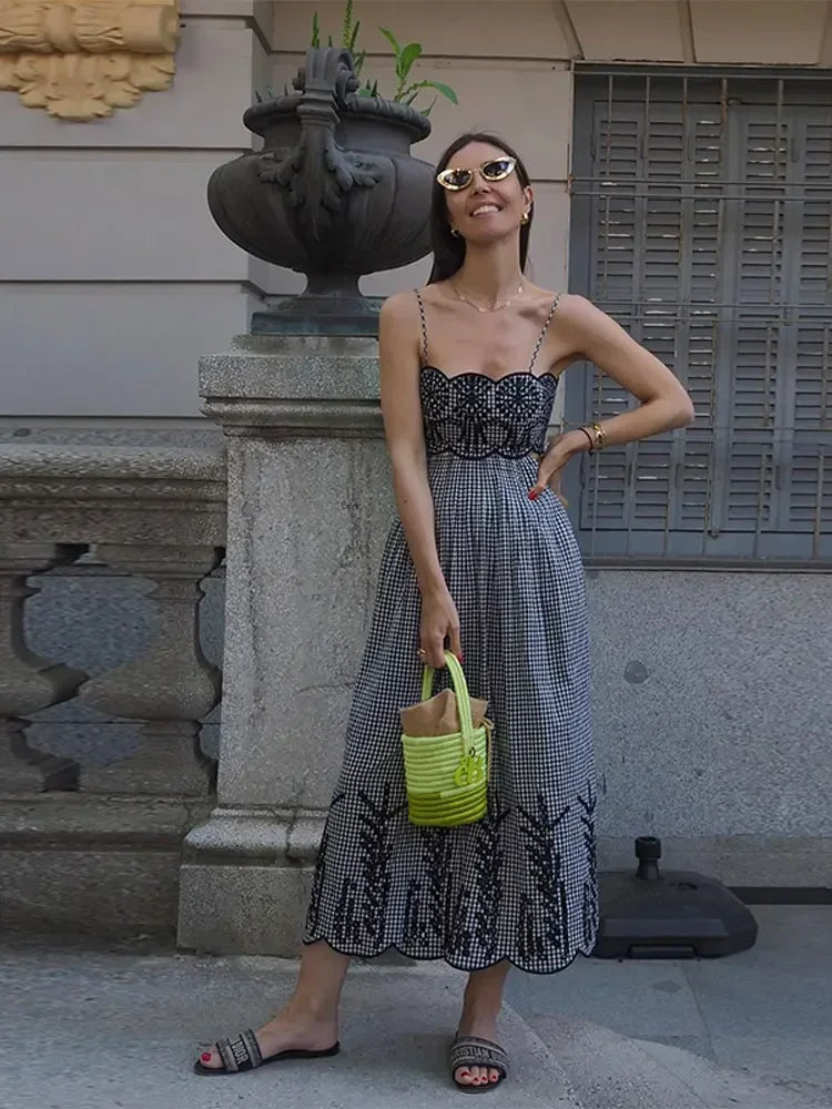 Nora | Backless Gingham Cut-Out Dress
