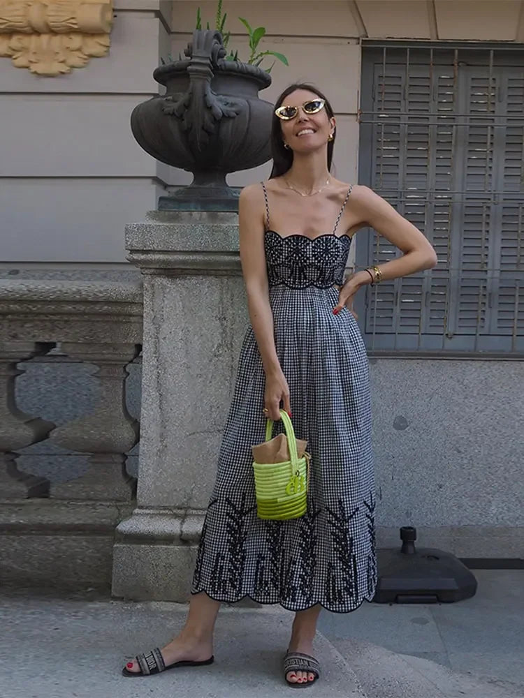 Nora | Backless Gingham Cut-Out Dress