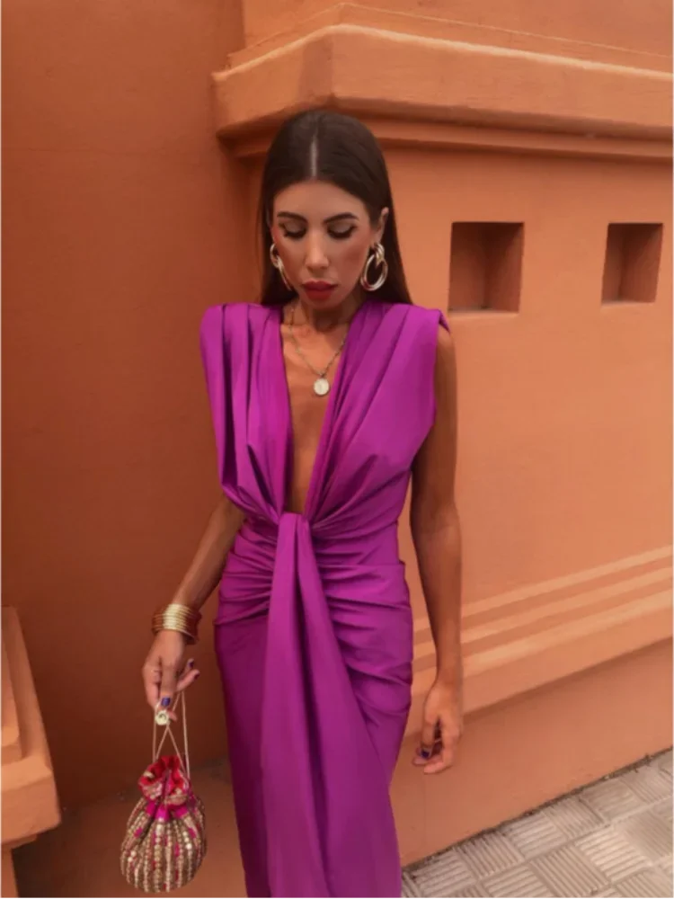 Vionna | Deep V Gathered Front Dress