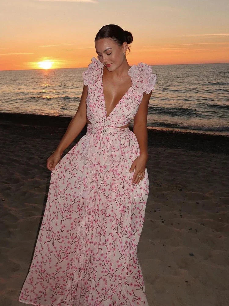 Elira | Floral Cut-Out Ruffle Dress