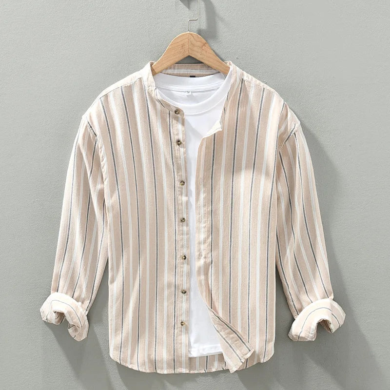 Alfonso | Men’s Cotton-Linen Contrast-Collar Resort Shirt