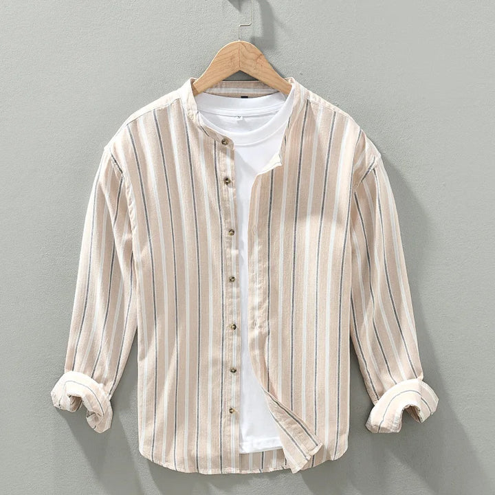 Alfonso | Men’s Cotton-Linen Contrast-Collar Resort Shirt