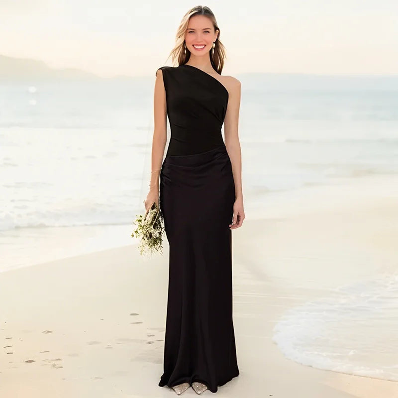 Celeste | One-Shoulder Draped Maxi Wedding Guest Dress