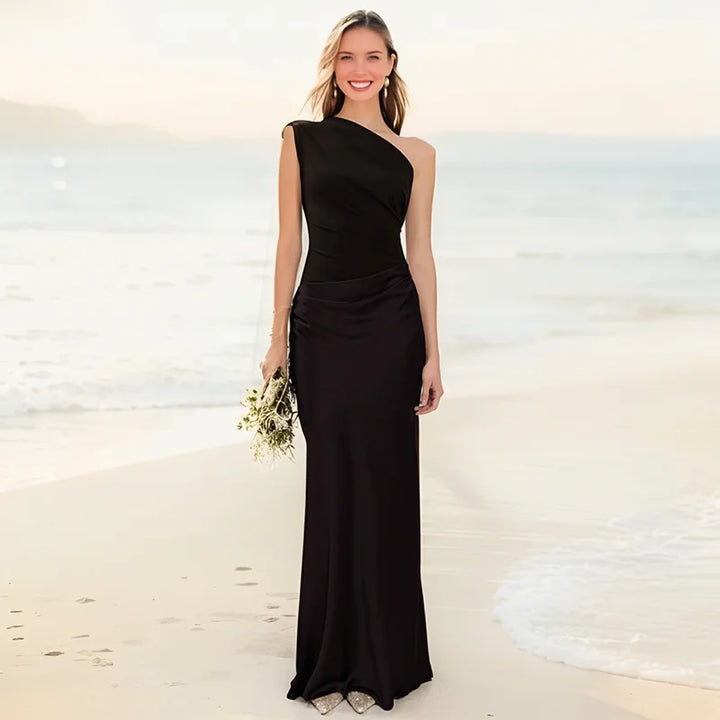 Celeste | One-Shoulder Draped Maxi Wedding Guest Dress