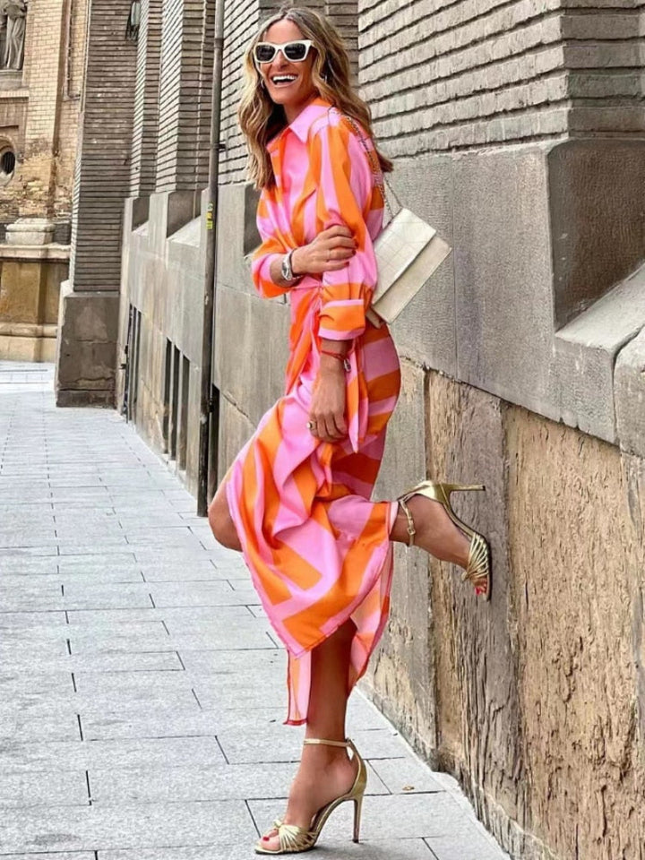 Saphira | Striped Wrap Shirt Dress