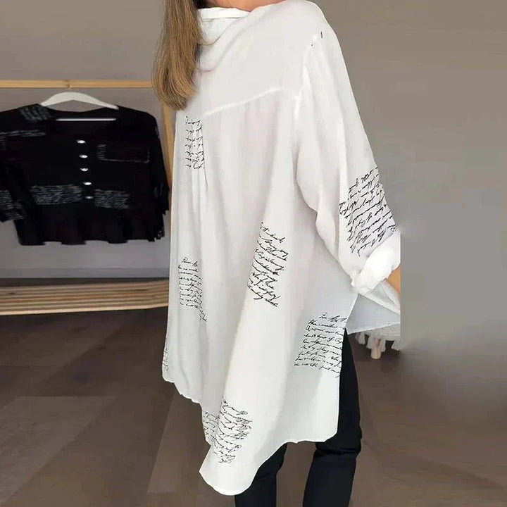 Elara | Script Print Button Blouse
