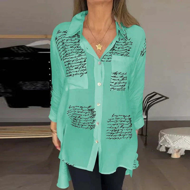 Elara | Script Print Button Blouse