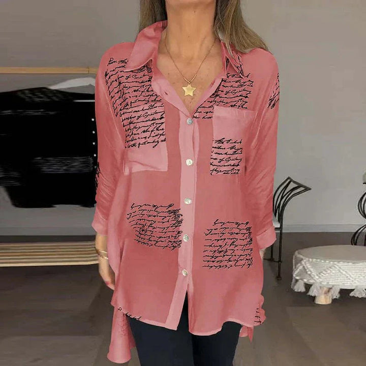 Elara | Script Print Button Blouse