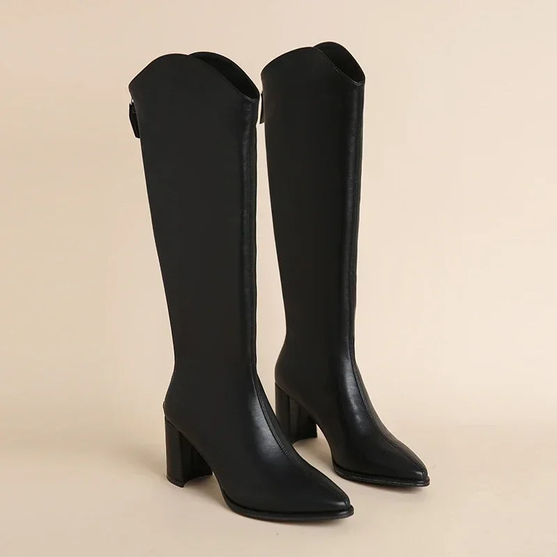 Sleek Knee-High Block Heel Orthopedic  Boots