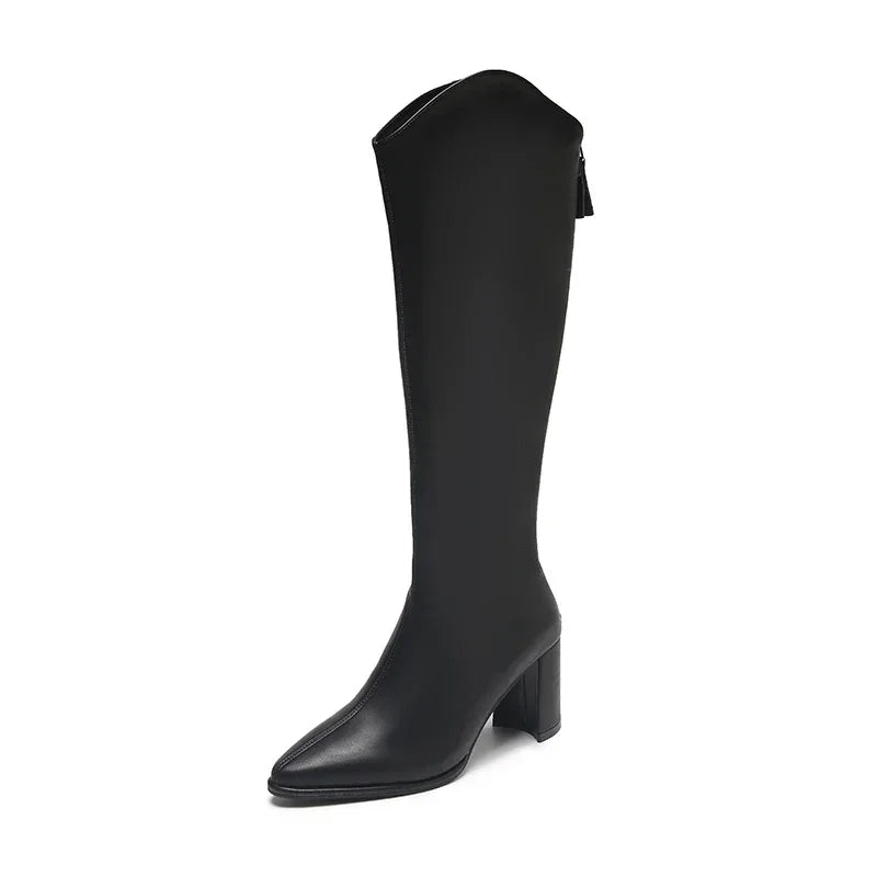 Sleek Knee-High Block Heel Orthopedic  Boots