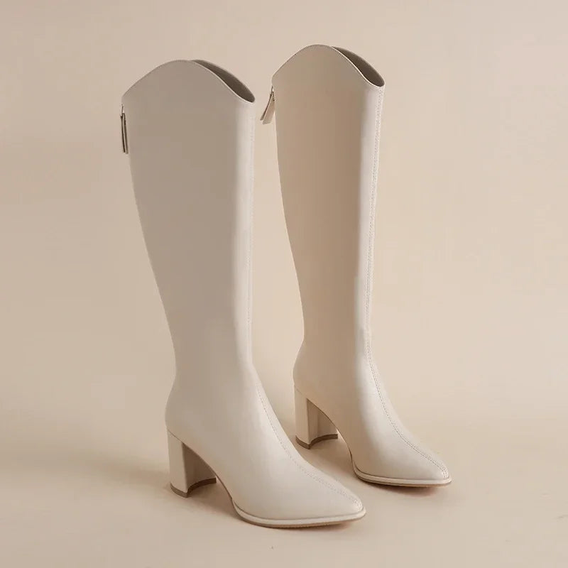 Sleek Knee-High Block Heel Orthopedic  Boots