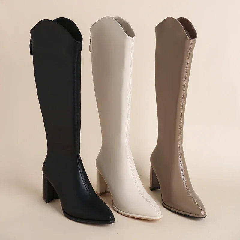 Sleek Knee-High Block Heel Orthopedic  Boots