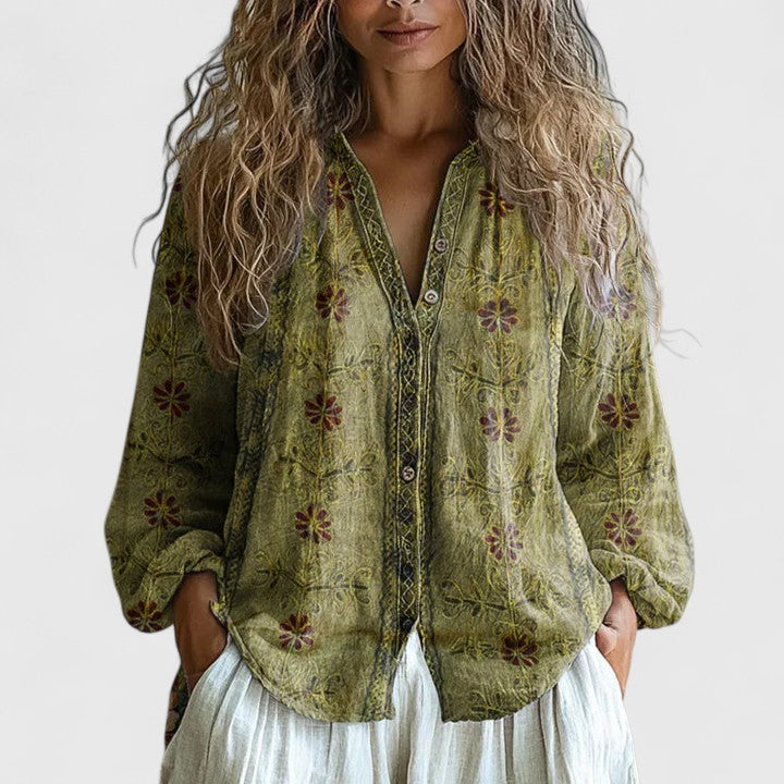 Rowan | Women’s Bohemian Dragonfly Motif Button-Down Tunic