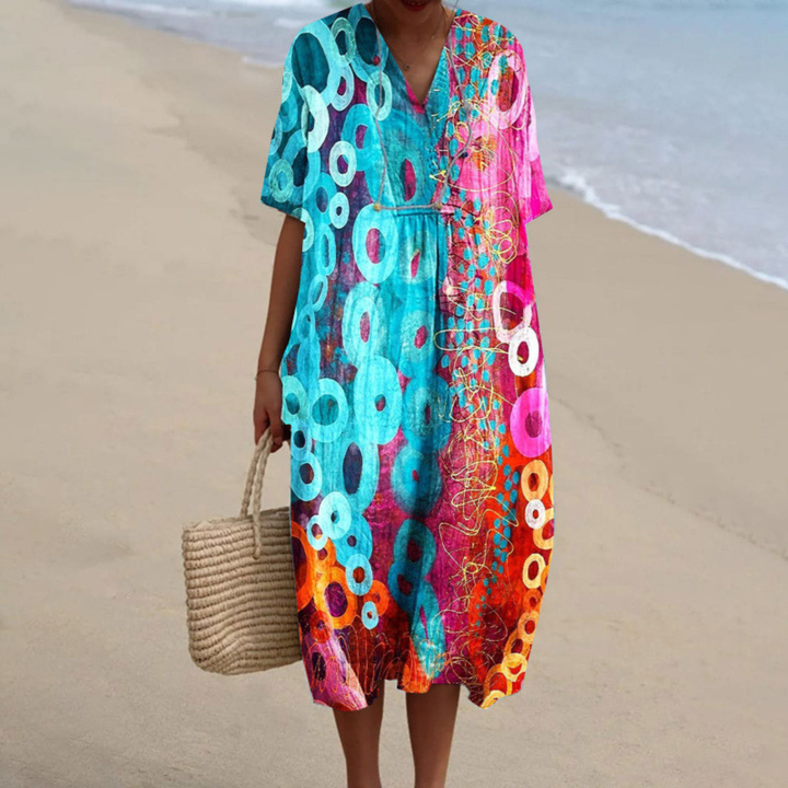 Women’s Printed V-Neck Maxi Dress for Vacation