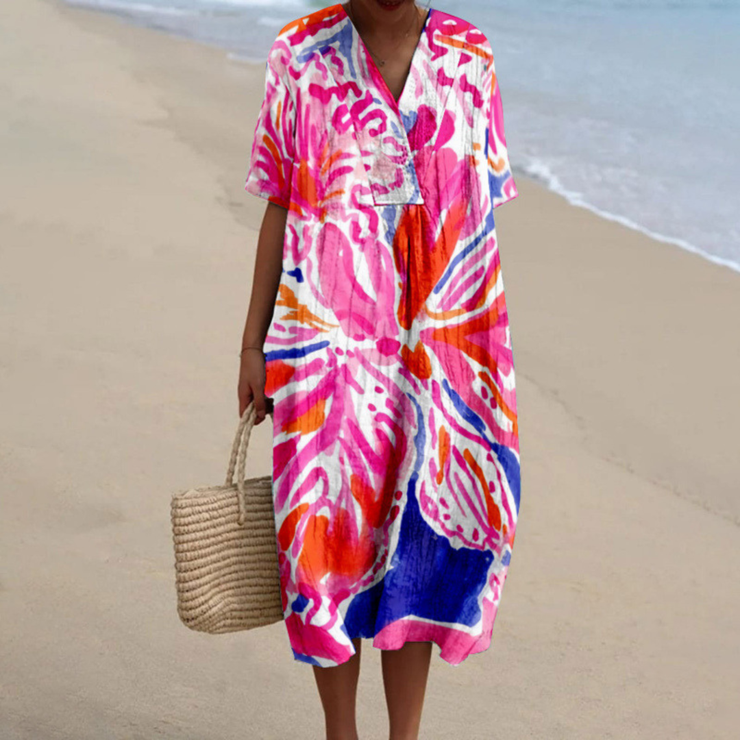 Women’s Printed V-Neck Maxi Dress for Vacation