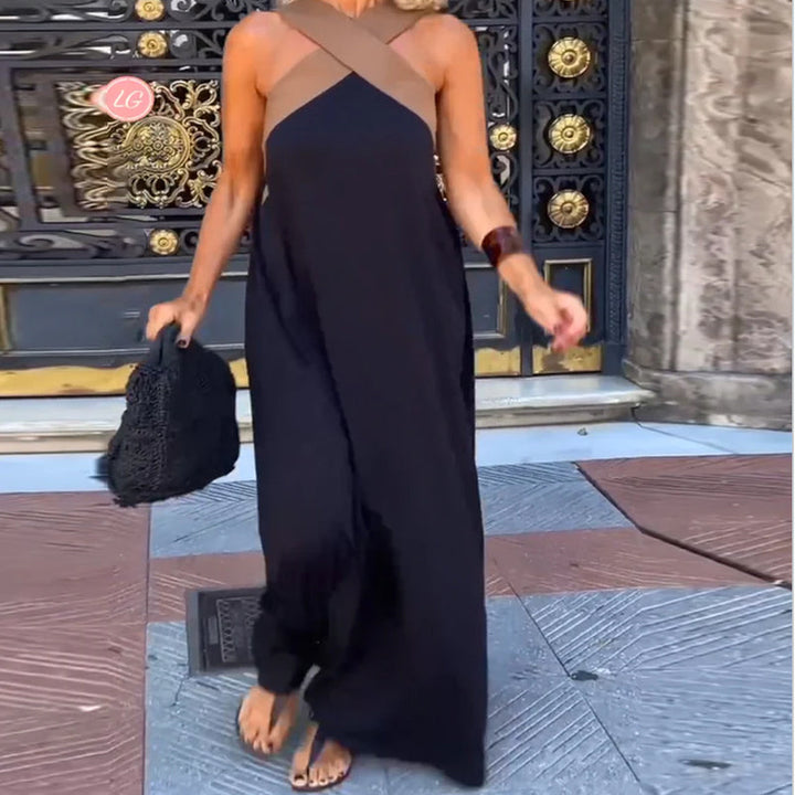 Aumora | Women’s Open-Back Color Block Halter Maxi Dress