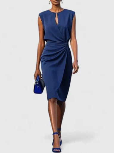 Audrey | Women’s Sleeveless Ruched Keyhole Faux-Wrap Midi Dress
