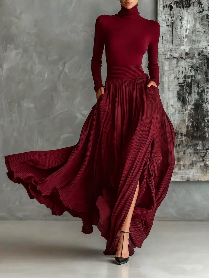 Pleated High-Neck Maxi Gown