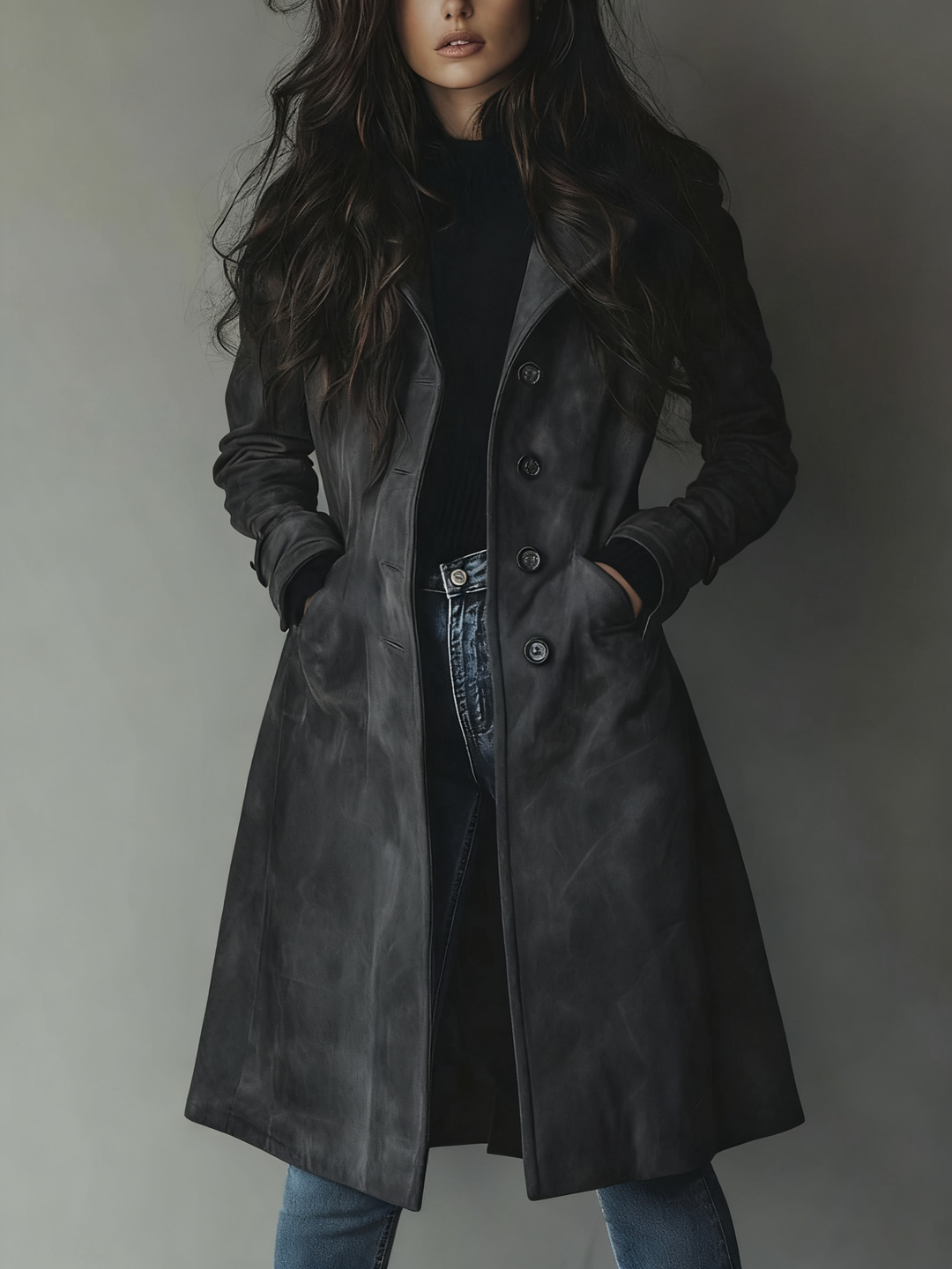 Women’s Tailored Long Button-Front Winter Coat